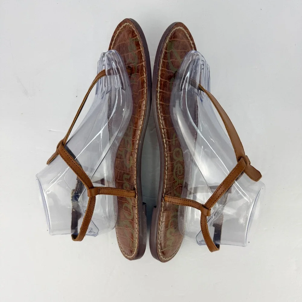 EUC Sam Edelman 10 Women Sandals Gigi Brown Croc Embossed Leather T-Strap Thong